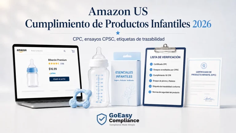 Checklist de cumplimiento productos infantiles Amazon US 2026 con CPC, ensayos CPSC, etiquetas de trazabilidad y TIC Direct Validation