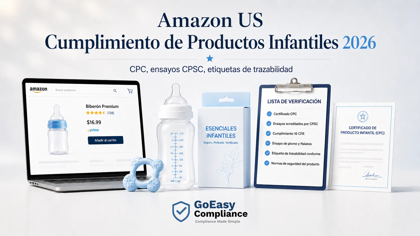 Checklist de cumplimiento productos infantiles Amazon US 2026 con CPC, ensayos CPSC, etiquetas de trazabilidad y TIC Direct Validation